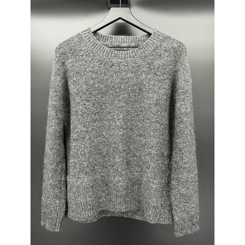 Vince. Marled Merino Wool Mohair Drop Shoulder Crewneck Sweater Gray Small